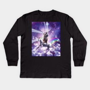 Laser Eyes Space Cat On Llama Unicorn - Rainbow Kids Long Sleeve T-Shirt